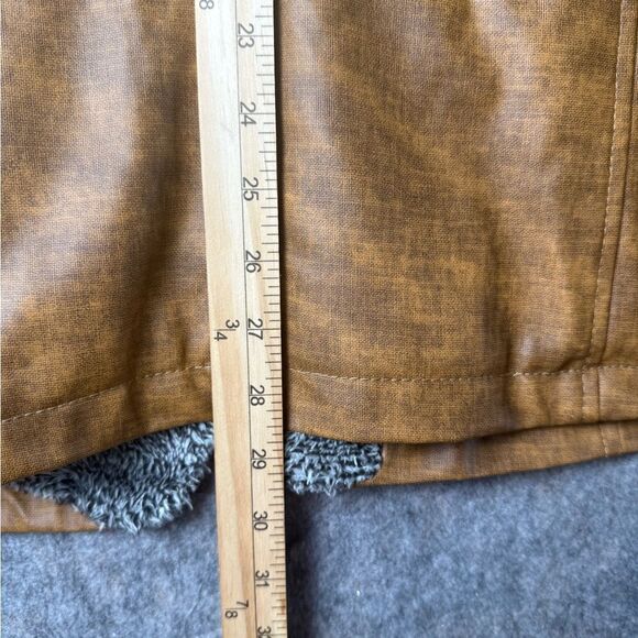 KP Fashion Man Leather Jacket Men XL Brown Sherpa Lined Long Sleeve Button Front - Picture 8 of 10